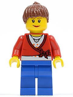 LEGO Minifigure-Sweater Cropped with Bow, Heart Necklace, Blue Legs, Reddish Brown Hair Female Ponytail-Town / City-CTY160-Creative Brick Builders